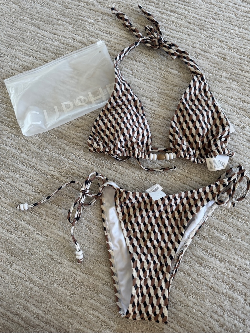Cupshe Geometric Brown & Black Triangle Bikini NWT